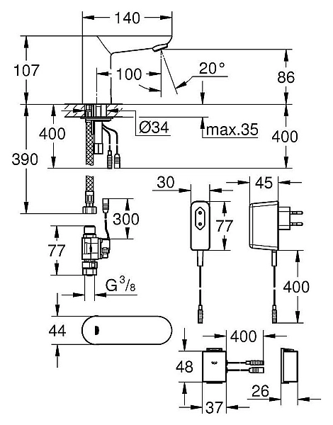 Монокран на одну воду сенсорний Grohe Euroeco Cosmopolitan E Bluetooth (36409000) - Фото - 2