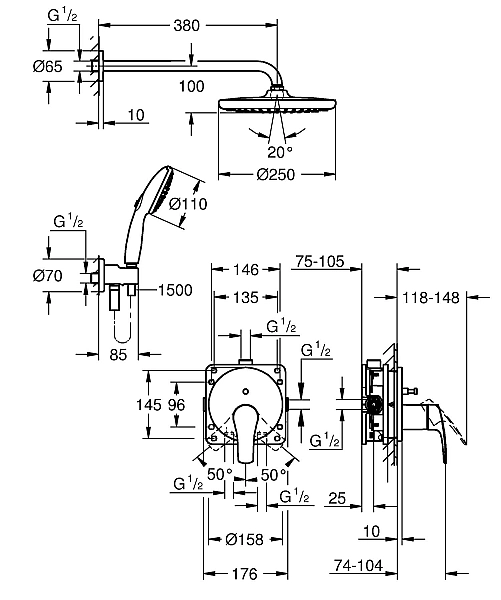 Душова система прихованого монтажу Grohe Eurosmart (25288000) - Фото - 6