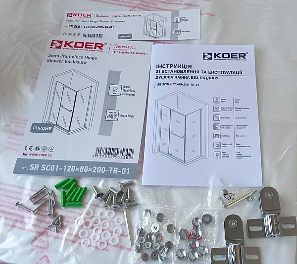 Душова кабіна без піддону Koer SR SC01-120x80x200-TR-01 прозоре скло Easy Clean 8мм, хром (KR5353) - Фото - 8