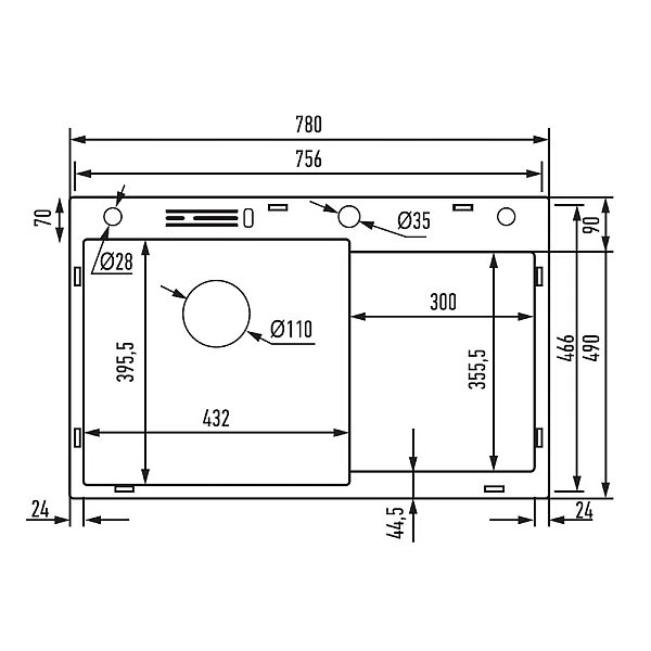 Мийка MIXXUS MH7849L-HK GRAPHITE (MH7849L-HK NANO-BLACK)(3.0/0.9) з нержавіючої сталі "глибоке крило", з підставкою під ножі (MX1936) - Фото - 2