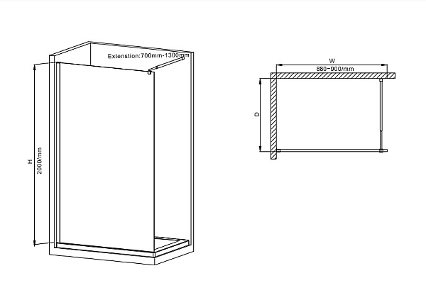 Душова перегородка Mixxus Premium FLAT SP02-90x200-TR Black Walk-In прозоре скло 8мм (MI6855) - Фото - 2