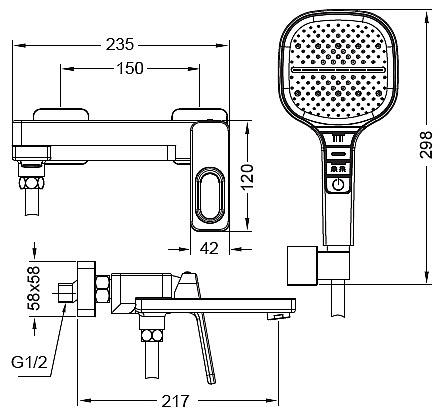 Змішувач для ванни Koer KB-41031-01 з коротким виливом (KR5436) - Фото - 2