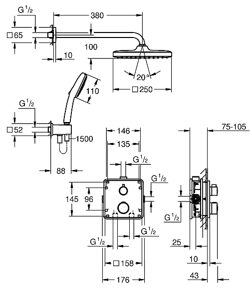 Душова система прихованого монтажу з термостатом Grohe Grohtherm (34871000) - Фото - 5