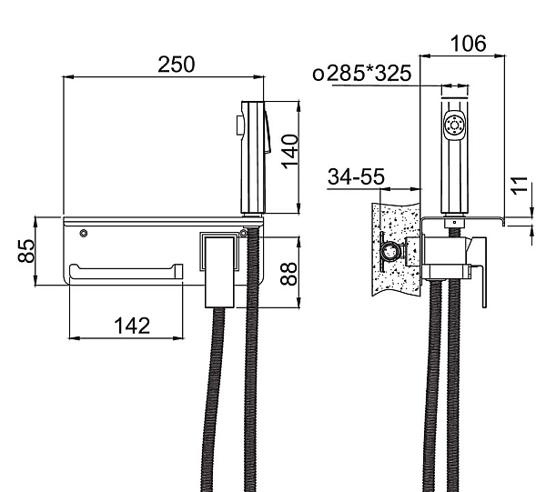 Змішувач для гігієнічного душу Haiba GAUDI 069 з тримачем для туалетного паперу (HB9596) - Фото - 3