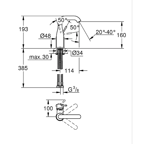 Змішувач одноважільний для раковини M-Size Grohe Essence (24176KF1) - Фото - 4