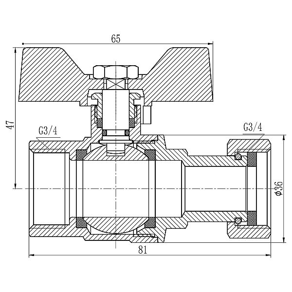 Кран шаровой с накидной гайкой Thermo Alliance Forte 3/4" ВР для воды прямой SF260W20 - Фото - 2
