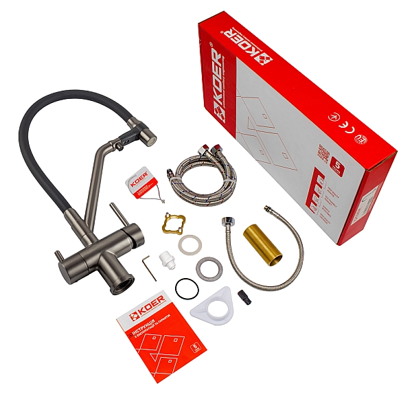 Кухонний змішувач з силік. виливом і вих. для питної води KOER KB-72006-07 (KR3382) - Фото - 4