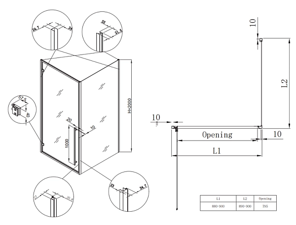 Душова кабіна без піддону Koer SR SC08-90x90x200-TR-01 прозоре скло Easy Clean 6мм, хром (KR5371) - Фото - 2