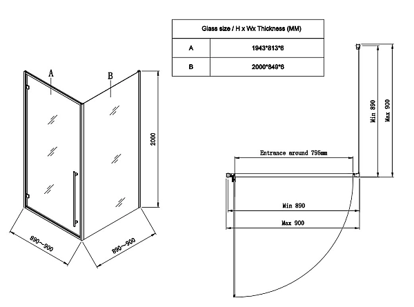 Душова кабіна без піддону Koer SR SC08-90x90x200-TR-01 прозоре скло Easy Clean 6мм, хром (KR5371) - Фото - 7