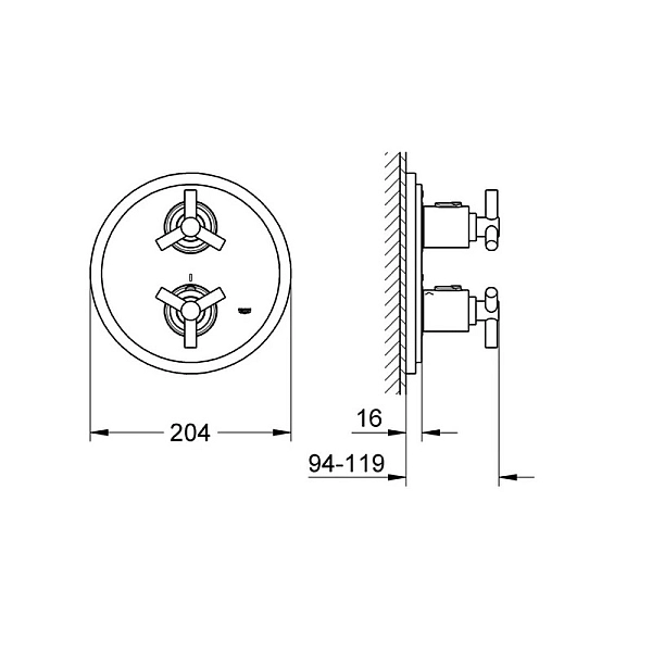Термостат верхньої монтажної частини Grohe Atrio (19394000) - Фото - 2