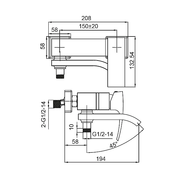 Змішувач для ванни з коротким виливом Koer KB-41007-05 (Колір чорний) (KR3455) - Фото - 2