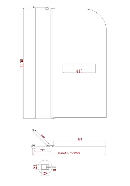Шторки скляні на ванну Koer SR BS04-95x140-TR-07 прозоре скло 6мм, графіт (KR5404) - Фото - 10