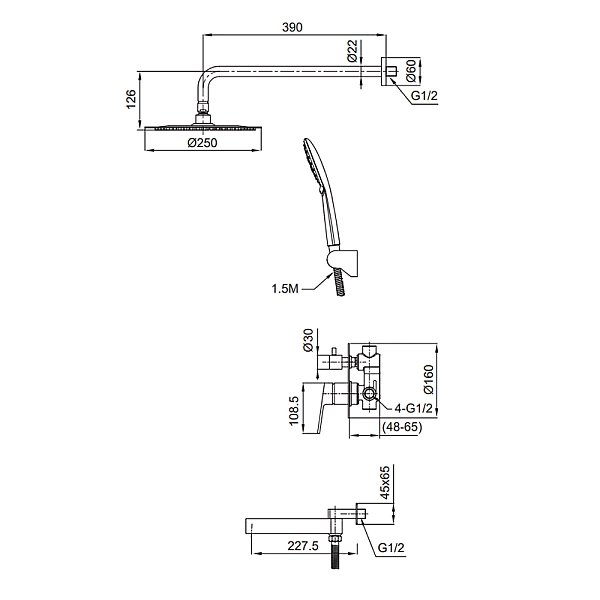 Вбудована душова система Koer KI-66016-02 (з нерж. сталі) (Колір нерж) (KR4792) - Фото - 10