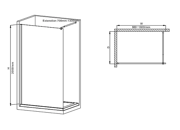 Душова перегородка Mixxus Premium FLAT SP02-100x200-TR Black Walk-In прозоре скло 8мм (MI6856) - Фото - 4