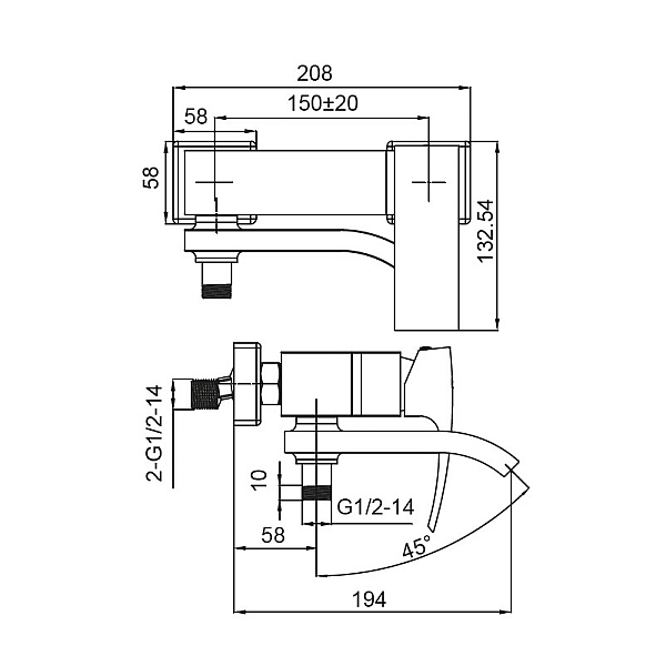 Змішувач для ванни з коротким зливом Koer KB-41007-01 (Колір хром) (KR3454) - Фото - 2