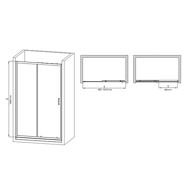 Двері у нішу розсувні MIXXUS PREMIUM DIVERSE SD01-100x185-TR CHROME прозоре скло 5мм (MI7165) - Фото - 3