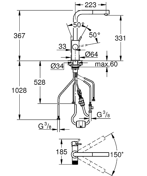 Змішувач для кухні для подачі технічної і фільтрованої води Grohe Blue Pure Minta (30590000) - Фото - 5