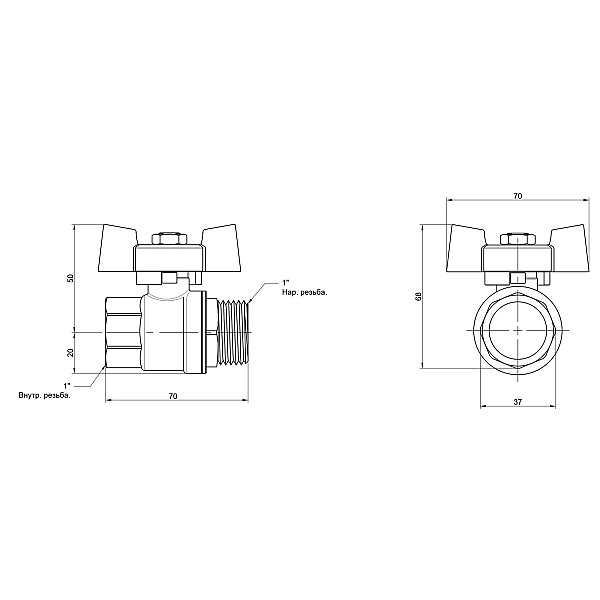 Кран кульовий Thermo Alliance Standart 1" ВЗ для води (метелик) SD607NW25PN40 - Фото - 2