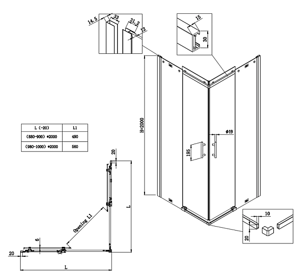 Душова кабіна без піддону Koer SR SC03-90x90x200-TR-07 прозоре скло Easy Clean 6мм, графіт (KR5359) - Фото - 3