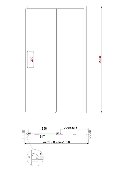 Двері в нішу Koer SR SD05-140x200-TR-01 прозоре скло Easy Clean 6мм, хром (KR5406) - Фото - 18