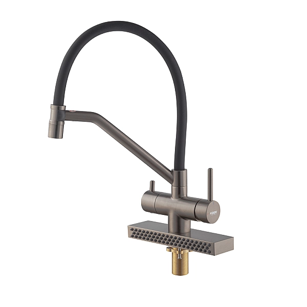 Змішувач для кухні Koer KB-74027-07 з функцією "водоспад" та чорним силіконовим виливом (KR5203) - Фото - 3