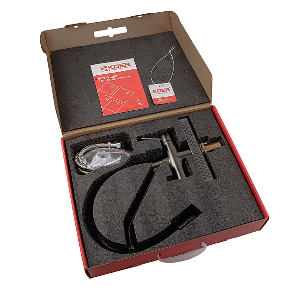 Змішувач для кухні Koer KB-74027-07 з функцією "водоспад" та чорним силіконовим виливом (KR5203) - Фото - 7