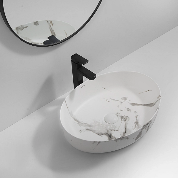 Раковина накладна MIXXUS PREMIUM ELLIPSE-0104 MARBLE 550х415х140mm (MP6554) - Фото - 4