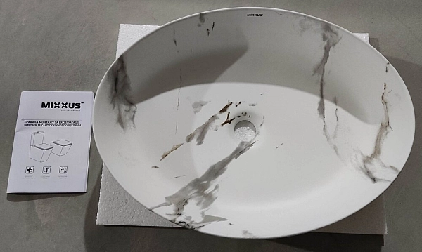 Раковина накладна MIXXUS PREMIUM ELLIPSE-0104 MARBLE 550х415х140mm (MP6554) - Фото - 6