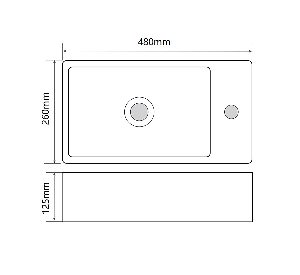 Раковина накладна Mixxus Premium QUADRO-0207 480х260х125mm з отвором під змішувач (MP6503) - Фото - 2