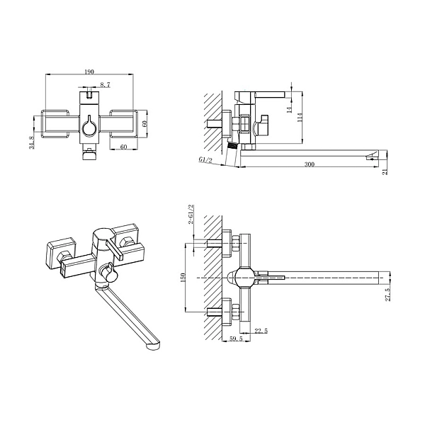 Змішувач для ванни Mixxus Bond 006 Euro (MI7152) - Фото - 3