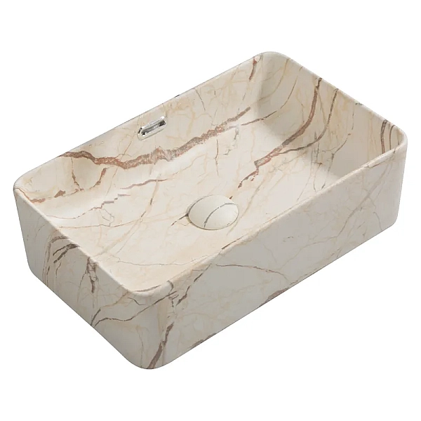 Раковина накладна Mixxus Premium QUADRO-0208 MARBLE 480х315х140mm з переливом (MP6518)