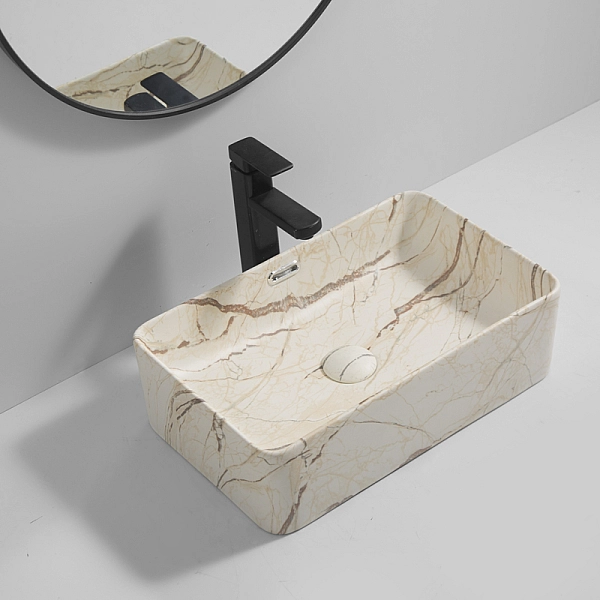 Раковина накладна Mixxus Premium QUADRO-0208 MARBLE 480х315х140mm з переливом (MP6518) - Фото - 2