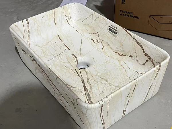 Раковина накладна Mixxus Premium QUADRO-0208 MARBLE 480х315х140mm з переливом (MP6518) - Фото - 3