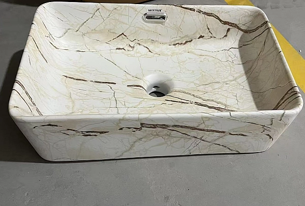 Раковина накладна Mixxus Premium QUADRO-0208 MARBLE 480х315х140mm з переливом (MP6518) - Фото - 4