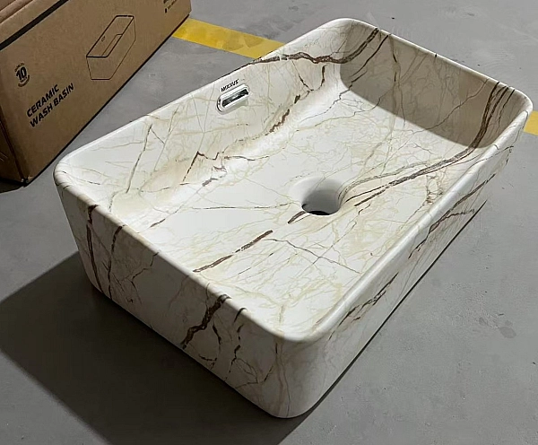 Раковина накладна Mixxus Premium QUADRO-0208 MARBLE 480х315х140mm з переливом (MP6518) - Фото - 7