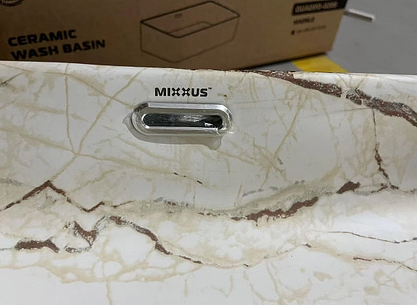 Раковина накладна Mixxus Premium QUADRO-0208 MARBLE 480х315х140mm з переливом (MP6518) - Фото - 6