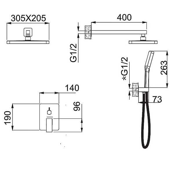 Вбудована душова система Haiba Gaudi 003 (INNER) зі змішувачем та тропічним душем (HB9644) - Фото - 2