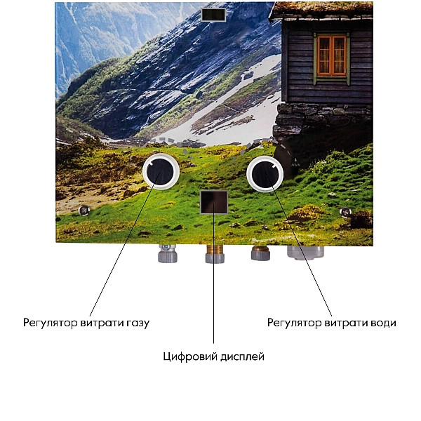 Колонка газовая дымоходная Thermo Alliance JSD20-10GC 10 л панель из стекла с рисунком горы - Фото - 6