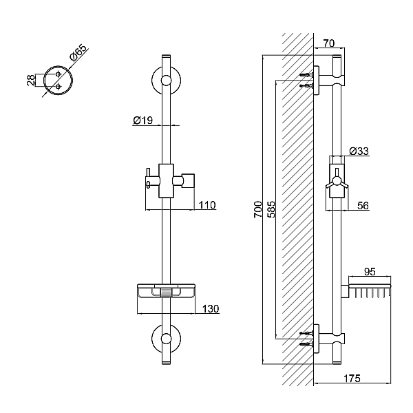 Стійка універсальна Qtap Sprha 700 мм округла з полицею QT003 Chrome - Фото - 2