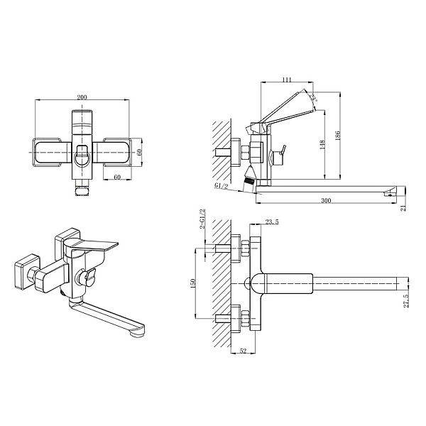 Змішувач для ванни Mixxus Wilson 006 Euro (MI7131) - Фото - 2