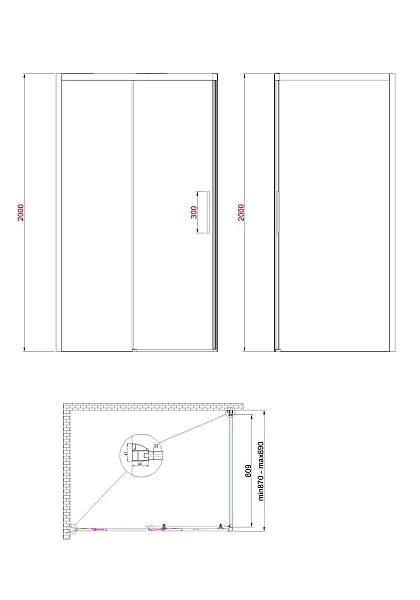 Бічна стінка до кабіни Koer SR SW05-90x200-TR-01 прозоре скло Easy Clean 6мм, хром (KR5407) - Фото - 25