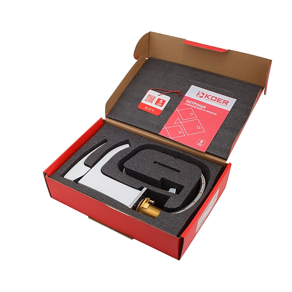 Змішувач для умивальника Koer KB-12007-04 (Колір хром+білий) (KR5151) - Фото - 4