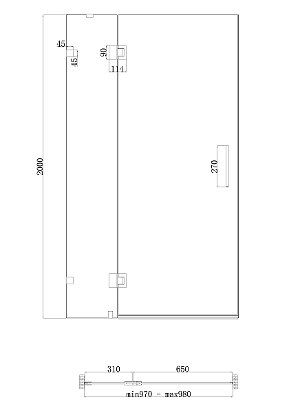 Двері в нішу Koer SR SD04-100x200-TR-01 прозоре скло Easy Clean 10мм, хром (KR5386) - Фото - 4