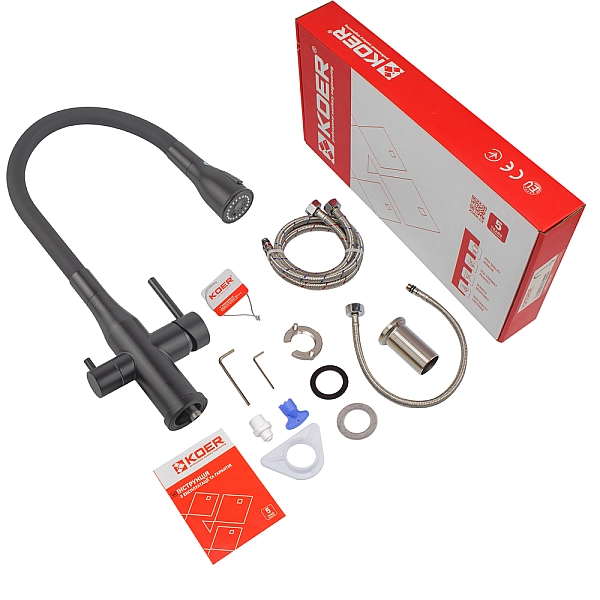 Змішувач для кухні Koer KI-72024-05 з виходом для питної води (нерж. сталь) (KR5012) - Фото - 3