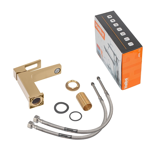 Змішувач для умивальника Haiba KANT 001 BRUSHED GOLD (HB9605) - Фото - 3