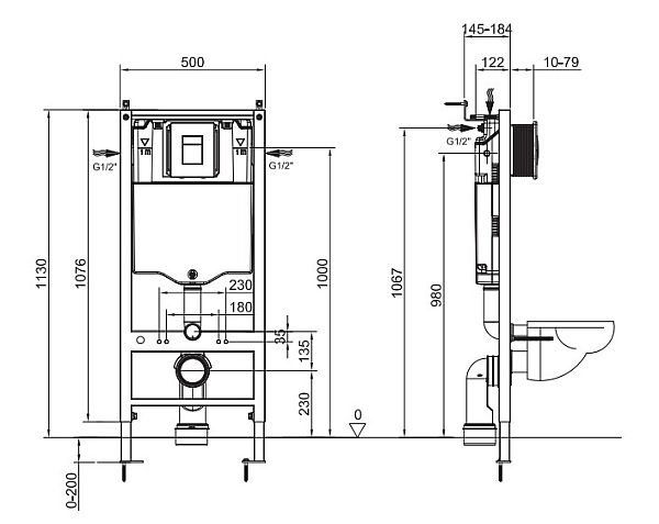 Інсталяція для підвісного унітазу Koer KT-0504-01 500x126x1150mm з панеллю змиву KT-0607-01 Хром (KR5348) - Фото - 4