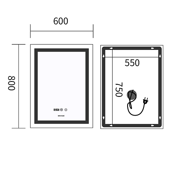 Дзеркало Mixxus Premium FLASH MR21-60x80 з Led Touch, Anti-fog, димером, регулятором яскравості, годинником (MP6617) - Фото - 11