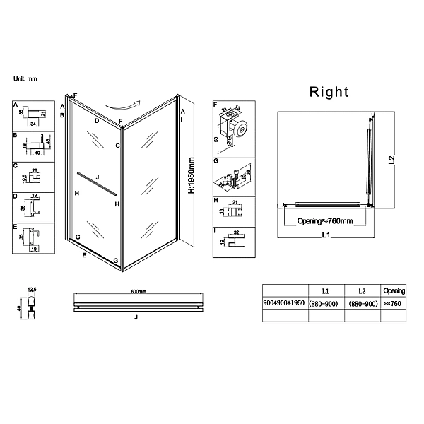 Душова кабіна без піддону Koer SR SC09-90x90x200-R-TR-01 прозоре скло Easy Clean 6мм Хром (KR5770) - Фото - 4