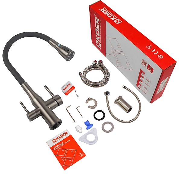 Змішувач для кухні Koer KI-72024-07 з виходом для питної води (нерж. сталь) (KR5013) - Фото - 7