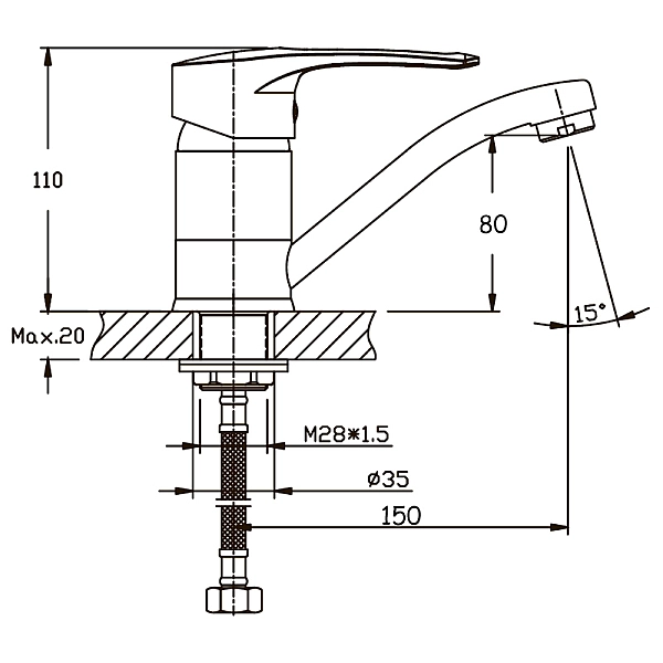 Змішувач для умивальника Haiba Germes 555 (вилив 15 см) (HB0143) - Фото - 2